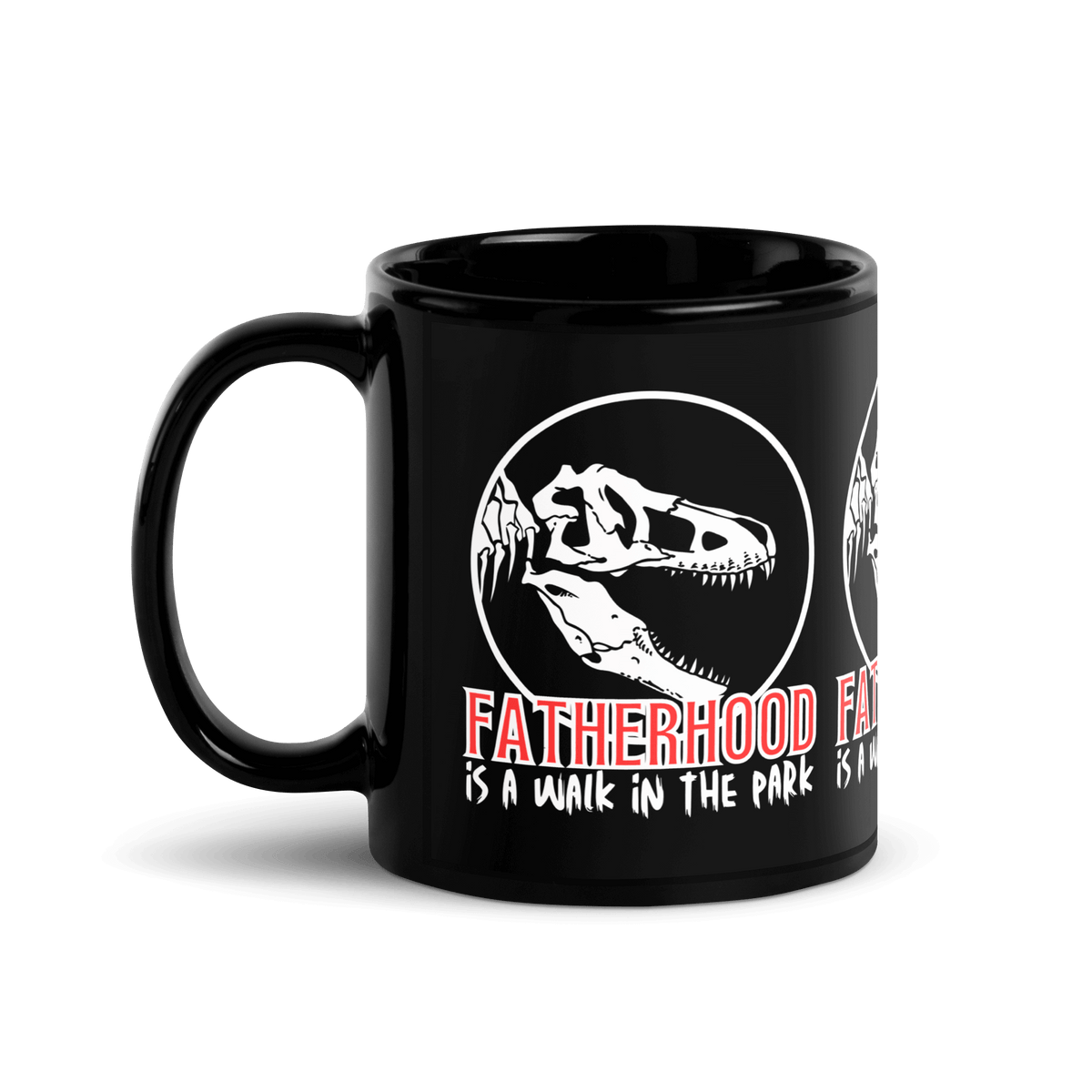 mug, dinosaur, fatherhood, parenting, family, dad life, humorous design, father's day, dad gift, light-hearted phrase, resilience, humor, coffee mug, tea mug, home decor, quality, laughter, gift for dad, unique design, relaxation, daily reminder, fatherhood it's a walk in the park