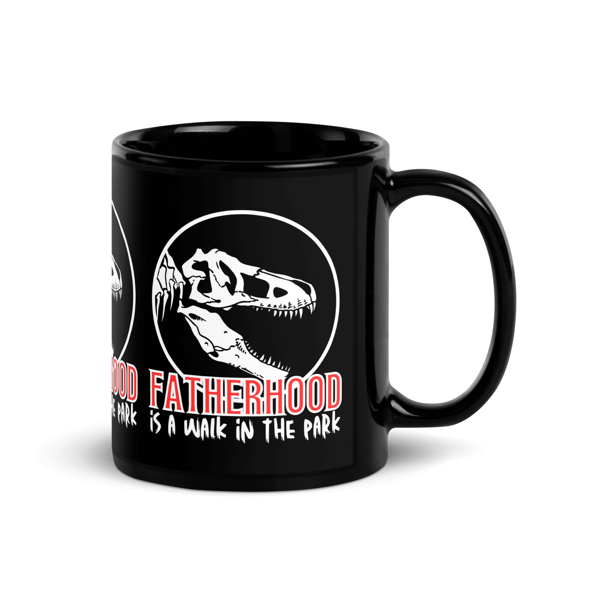 mug, dinosaur, fatherhood, parenting, family, dad life, humorous design, father's day, dad gift, light-hearted phrase, resilience, humor, coffee mug, tea mug, home decor, quality, laughter, gift for dad, unique design, relaxation, daily reminder, fatherhood it's a walk in the park