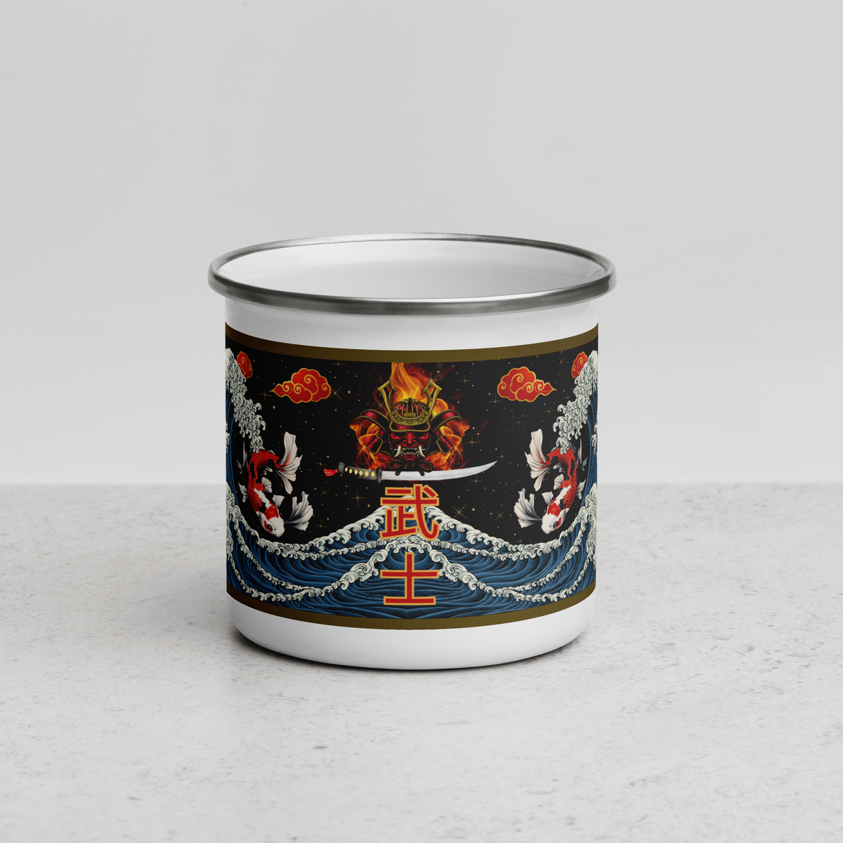 Samurai Tide Enamel Mug – A Fusion of Strength & Serenity