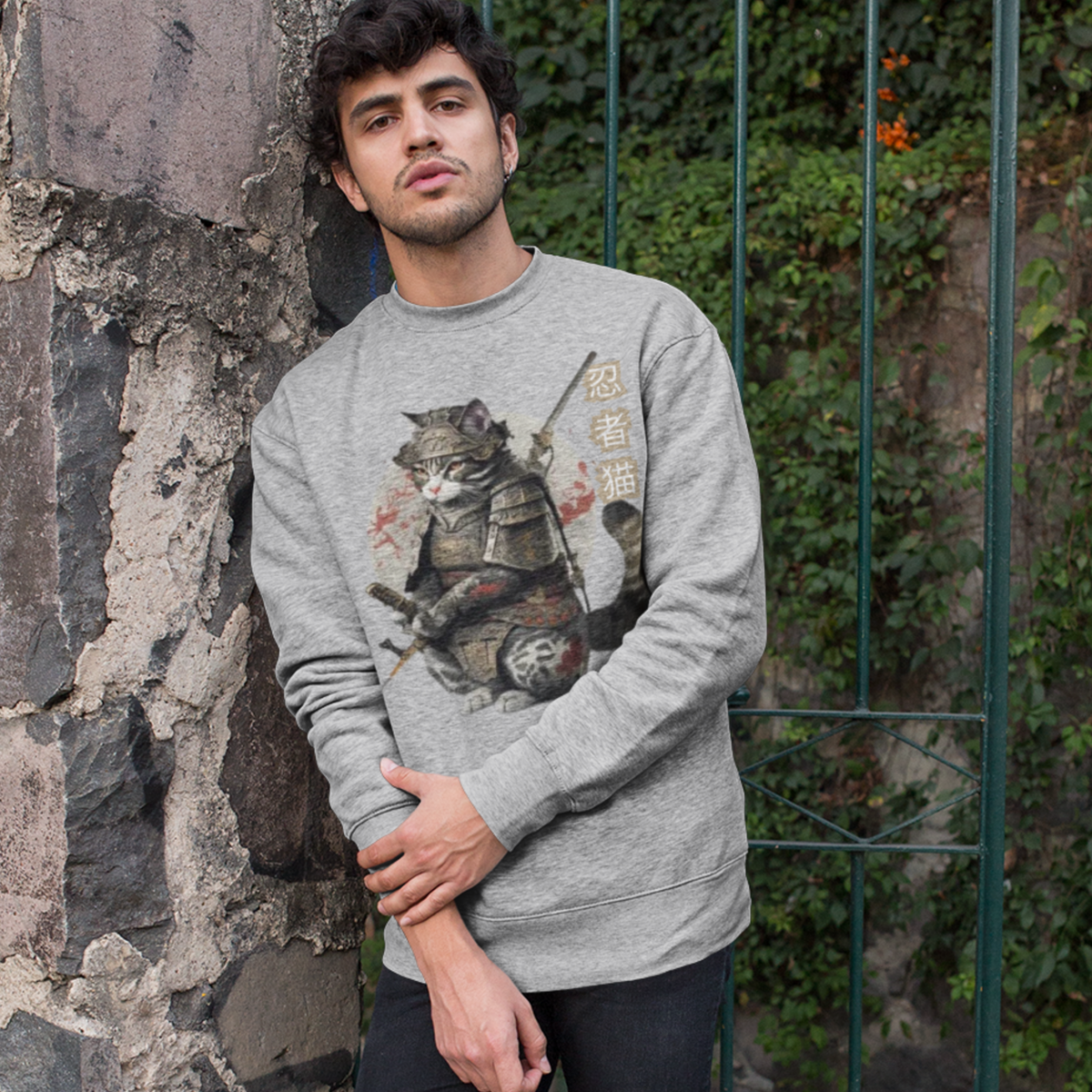 Sport Grey- Tokio Japan,  Samurai cat sweatshirt,  Samurai Cat, Tattoo Style sweatshirt,  Samurai cat,  Samurai,  Ninja, Samurai Kitten,  Ninja cat sweatshirt,  Ninja Cat,  kawaii,  Japanese Kawaii, Ninja Cat sweatshirt,  Japanese Calligraphy,  gift for him,  gift for her,  gift for cat lover,  Cat Lover sweatshirt, sweatshirt