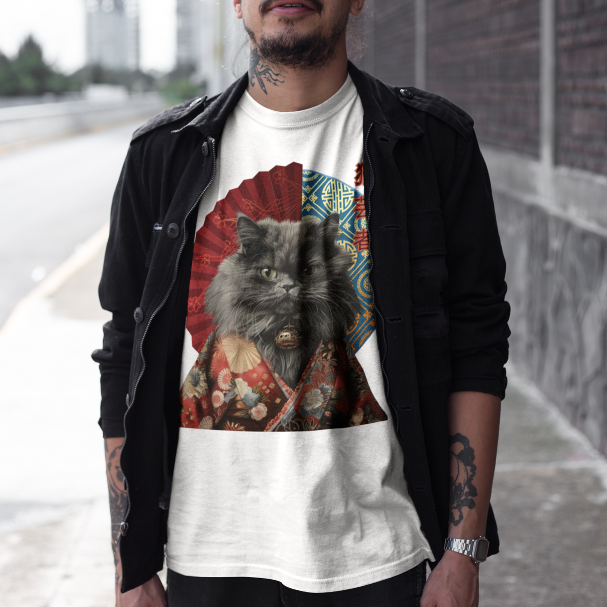 Siamese Cat Geisha, Japanese Kawaii Tee, Ninja Cat T-Shirt, Samurai Cat Tatoo, Samurai Cat Shirt, Ninja Samurai Kitten, Cat Lover T-Shirt, gift for cat lover, cat mom shirt, cat dad shirt, Kawaii Samurai cat, Traditional art, Japanese Art shirt, Samurai Cat