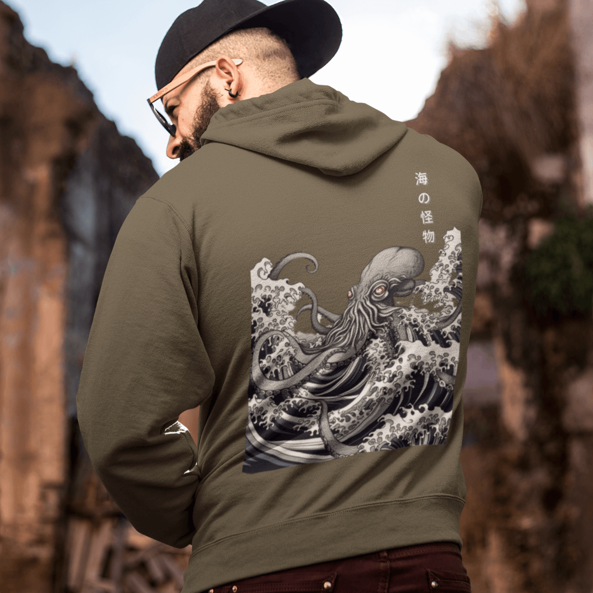 Army- Japanese Octopus Hoodie, Cotton Hoodie, Japanese Octopus, Tokio Japan, Hoodie, Japanese Graphic Tee, Japanese Culture apparel, Japanese Hoodie, kawaii, Samurai Shirt, Japanese Art, Japanese Art Hoodie, Gift for dad, Gift for him, Japanese Calligraphy, Japanese Graphic Tee, ryohei fuke, david finch, oriental, wimmelbilder, kurzgesagt, shodo, manga style, carl eugen keel, maritime scenes,  otto müller