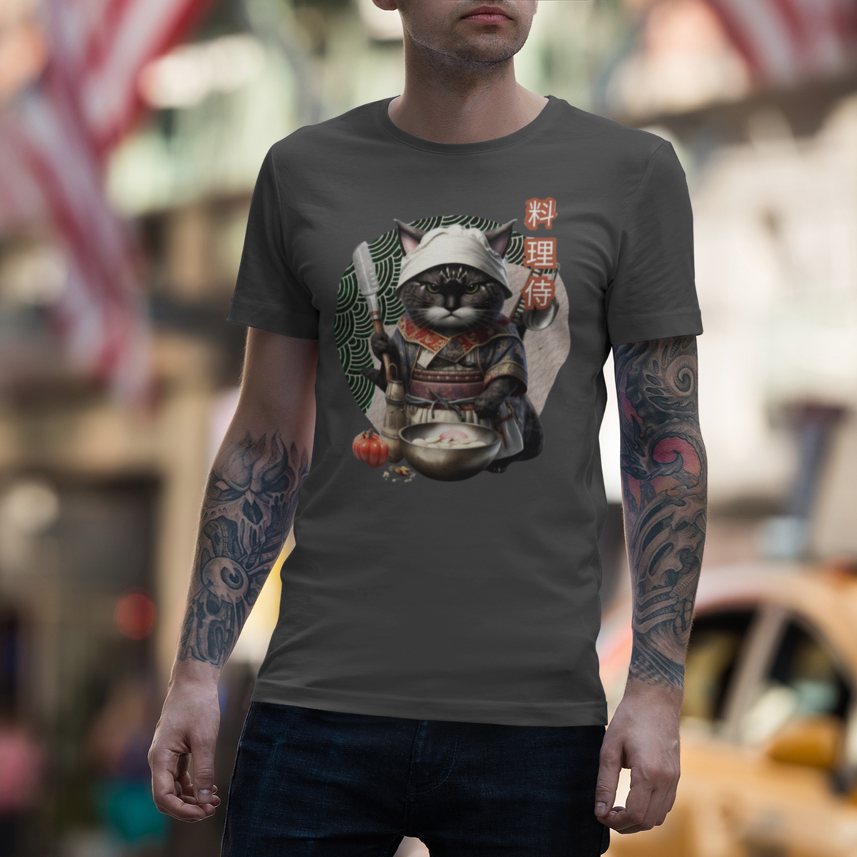 Tokio Japan, Samurai cat tee, Samurai Cat, Tattoo Style Shirt, Samurai, Ninja, Samurai Kitten, Ninja cat tshirt, Ninja Cat, kawaii, Japanese Kawaii, Ninja Cat T-Shirt,  Japanese Calligraphy, gift for him, gift for her, gift for cat lover, Cat Lover T-Shirt