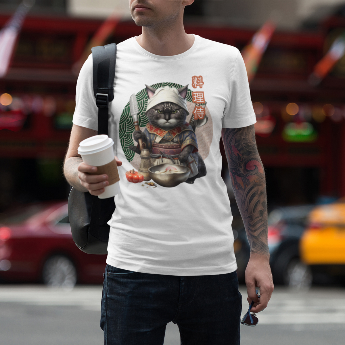 Tokio Japan, Samurai cat tee, Samurai Cat, Tattoo Style Shirt, Samurai, Ninja, Samurai Kitten, Ninja cat tshirt, Ninja Cat, kawaii, Japanese Kawaii, Ninja Cat T-Shirt,  Japanese Calligraphy, gift for him, gift for her, gift for cat lover, Cat Lover T-Shirt