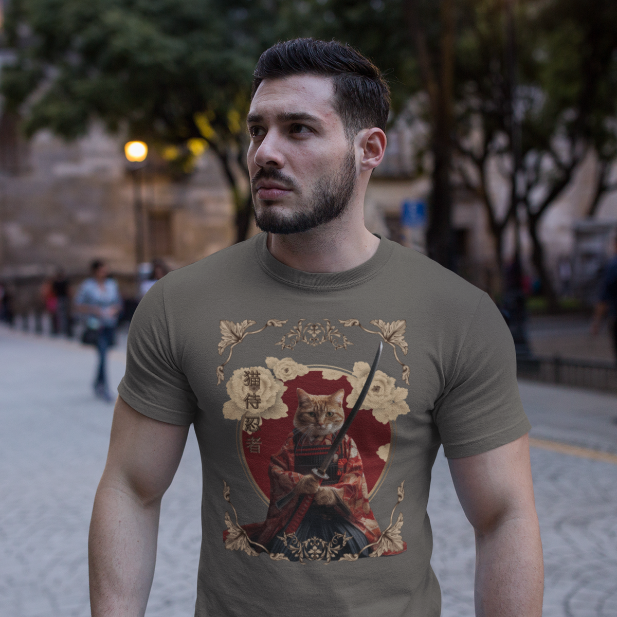 Japanese Kawaii Tee, Ninja Cat T-Shirt, Samurai Cat Tatoo, Samurai Cat Shirt, Ninja Samurai Kitten, Cat Lover T-Shirt, gift for cat lover, cat mom shirt, cat dad shirt, Kawaii Samurai cat, Traditional art, Japanese Art shirt, Samurai Cat