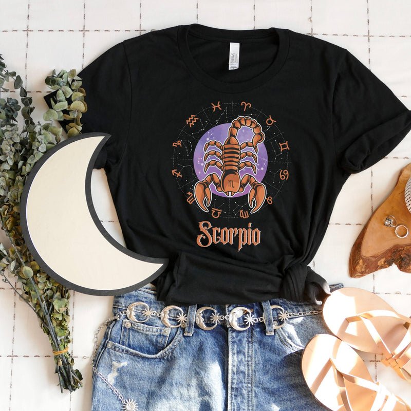 zodiac tshirt, scorpio tee, horoscope, birthday t-shirt, gift for scorpio, gift for her, October birthday gift, November birthday gift, October girl, November girl, Scorpio girl, Scorpio birthday, Scorpio zodiac, Scorpio horoscope, Astrology, Scorpio sign, Zodiac constellation, horoscope shirt, gift for Scorpio