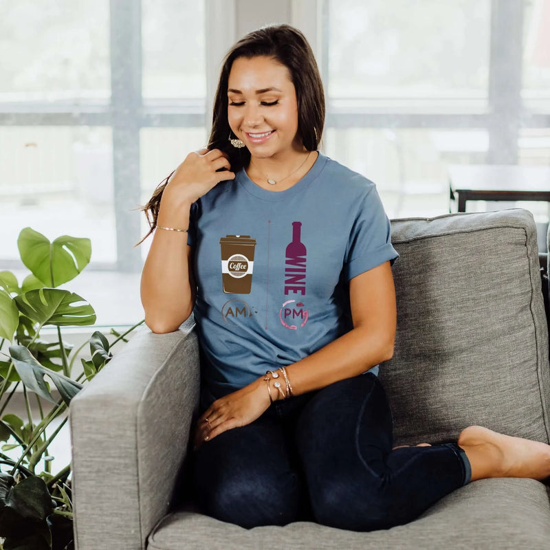 Coffee AM Wine PM, Wine Shirt, Wine Lover Shirt, Coffee T-Shirt, Workout Shirt, Gift for Friend, Funny, Party Tees, Wine, Coffee Gift Idea
