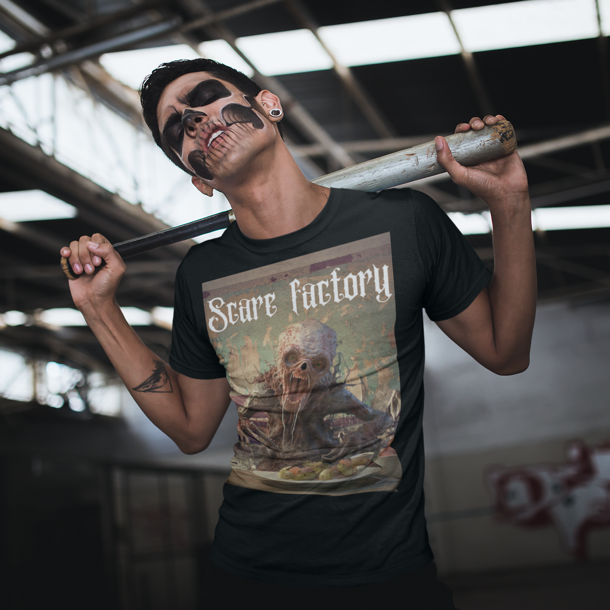 Scare Factory, Monster Dining, Creepy Chic, Horror Fashion, Eerie Apparel, Dark Style, Spooky Wear, Monster Threads, Macabre Clothing, Chilling Fashion, Scary Tee, Haunting Ensemble, Creep Couture, Horror Wardrobe, Unconventional Fashion, Monster Feast, Scare Style, Freaky Threads, Dark Humor Tee, Monster Munch