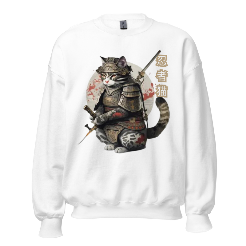 White- Tokio Japan,  Samurai cat sweatshirt,  Samurai Cat, Tattoo Style sweatshirt,  Samurai cat,  Samurai,  Ninja, Samurai Kitten,  Ninja cat sweatshirt,  Ninja Cat,  kawaii,  Japanese Kawaii, Ninja Cat sweatshirt,  Japanese Calligraphy,  gift for him,  gift for her,  gift for cat lover,  Cat Lover sweatshirt, sweatshirt