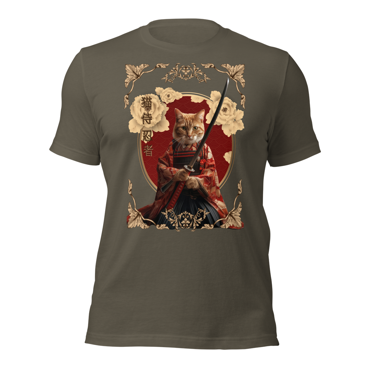 Japanese Kawaii Tee, Ninja Cat T-Shirt, Samurai Cat Tatoo, Samurai Cat Shirt, Ninja Samurai Kitten, Cat Lover T-Shirt, gift for cat lover, cat mom shirt, cat dad shirt, Kawaii Samurai cat, Traditional art, Japanese Art shirt, Samurai Cat