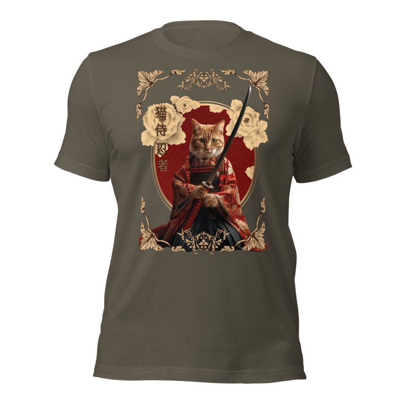 Japanese Kawaii Tee, Ninja Cat T-Shirt, Samurai Cat Tatoo, Samurai Cat Shirt, Ninja Samurai Kitten, Cat Lover T-Shirt, gift for cat lover, cat mom shirt, cat dad shirt, Kawaii Samurai cat, Traditional art, Japanese Art shirt, Samurai Cat