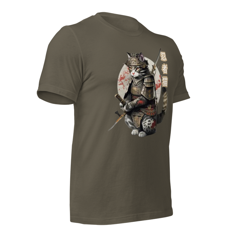 Army Color- Tokio Japan,  Samurai cat tee,  Samurai Cat, Tattoo Style Shirt,  Samurai cat,  Samurai,  Ninja, Samurai Kitten,  Ninja cat tshirt,  Ninja Cat,  kawaii,  Japanese Kawaii, Ninja Cat T-Shirt,  Japanese Calligraphy,  gift for him,  gift for her,  gift for cat lover,  Cat Lover T-Shirt