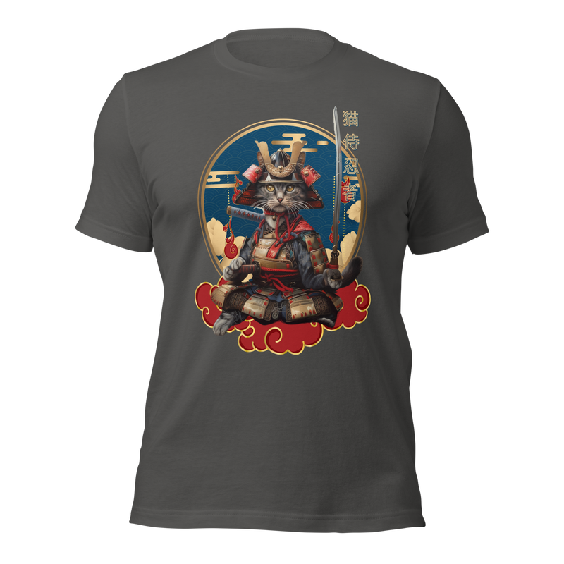 Japanese Kawaii Tee, Ninja Cat T-Shirt, Samurai Cat Tatoo, Samurai Cat Shirt, Ninja Samurai Kitten, Cat Lover T-Shirt, gift for cat lover, cat mom shirt, cat dad shirt, Kawaii Samurai cat, Traditional art, Japanese Art shirt, Samurai Cat